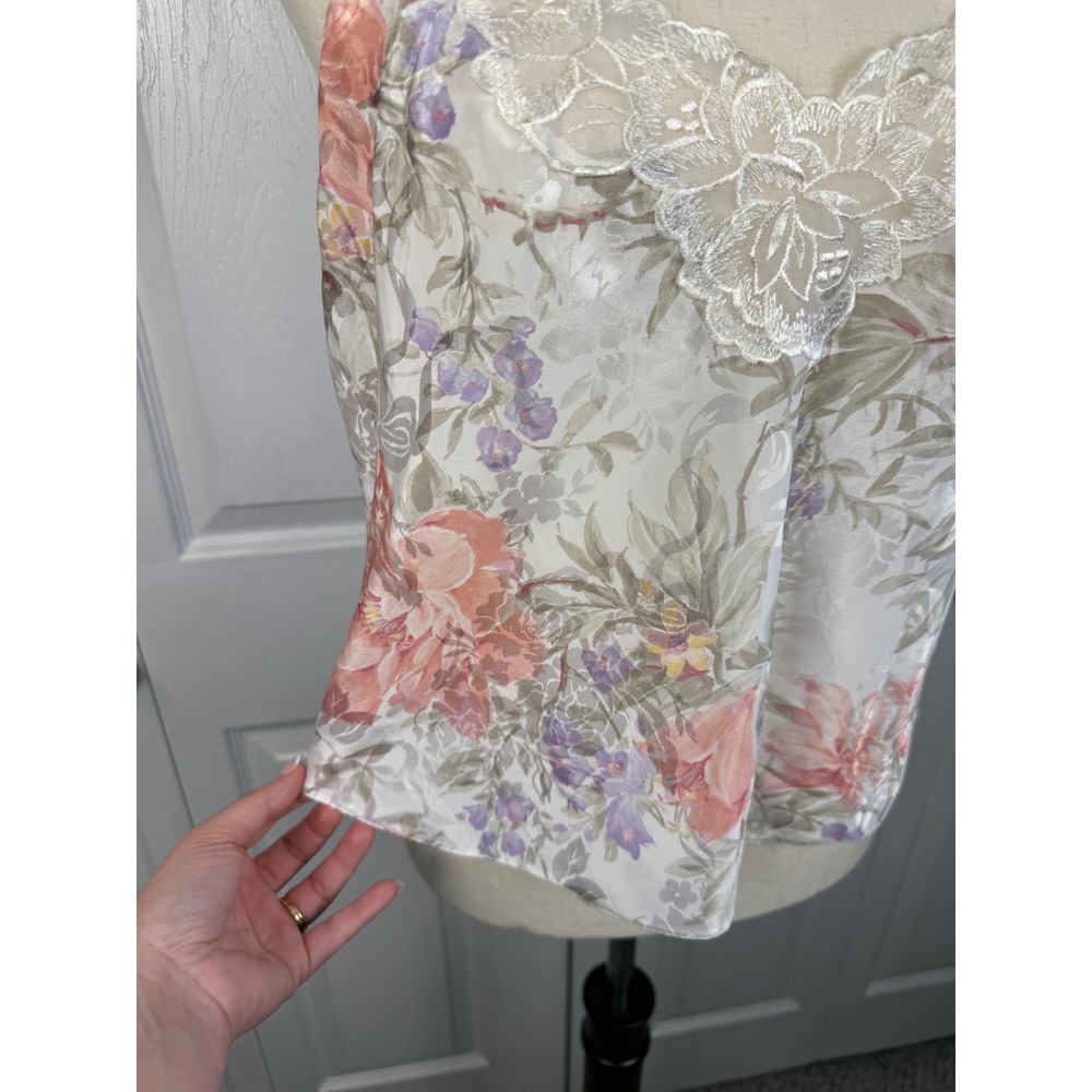 Vintage Lucie Ann Floral Satin Camisole Medium Lace Trim Romantic Y2K - Picture 4 of 9